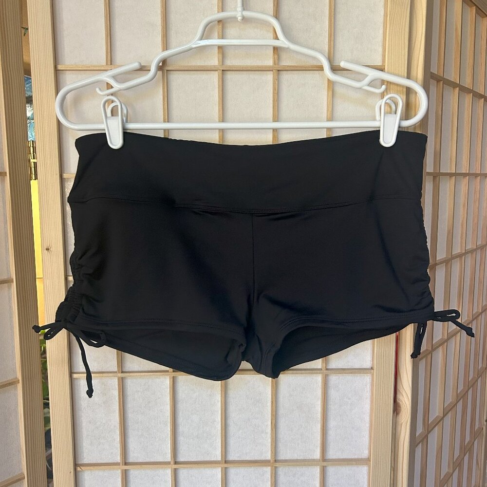 Beach House Swim "Blake" Adjustable Side Tie Swim board shorts women 14 L black
